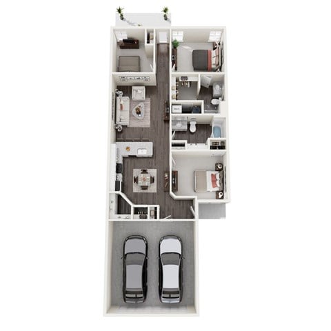 Floor plan for 3 beds, 2 baths, 1294 sqft